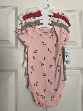 NWT Carter's Pink Berries, Floral, Dot, Heart Print Baby One-Piece - 3M (5-Pack)